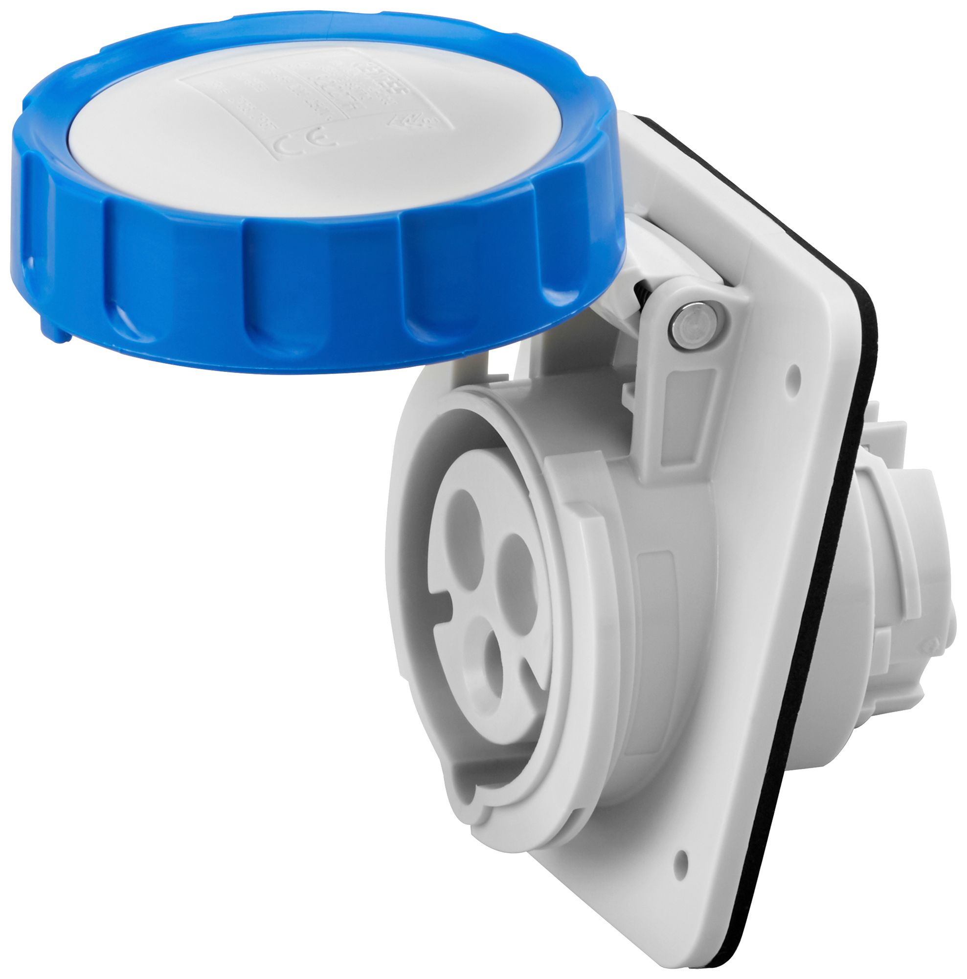 EB-Steckdose CEE Gewiss 309 HP 3P 16A 230V bl 6h IP67 Schraube 85×75mm