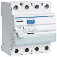 Fehlerstrom-Schutzschalter Hager RCCB (RCD) 4P 400V 0.3A Typ A 63A 4TE