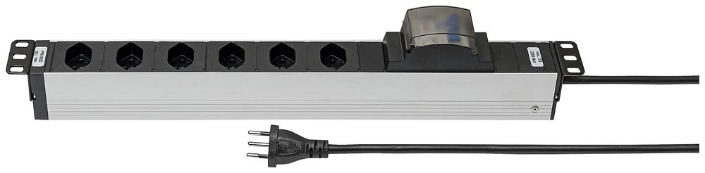 Prise multiple 19" A. Steffen ALU MODULAR 6×T13 3m 1UH noir/aluminium