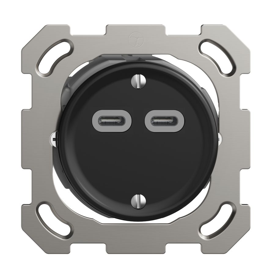 Prise ENC USB 18W 2×type C Feller STANDARDdue QM 230V 3600mA noir