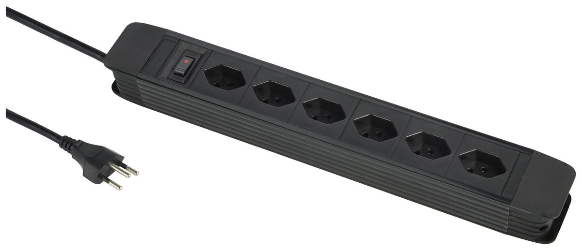 Presa multipla PRINCIPIO 6×tipo 13 orizzontale cavo 5m interruttore nero