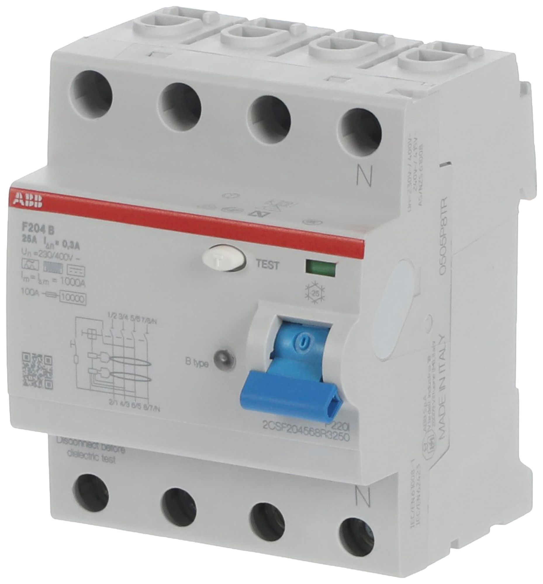 Interrupteur différentiel proM compact 3PN type B, 25A 300mA 4UM légèr.retardé