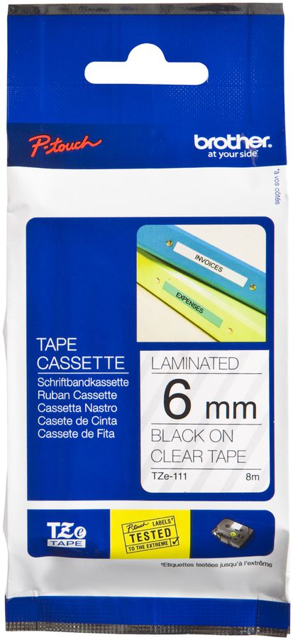 Cassette ruban Brother TZe-111 6mm×8m, transparent-noir