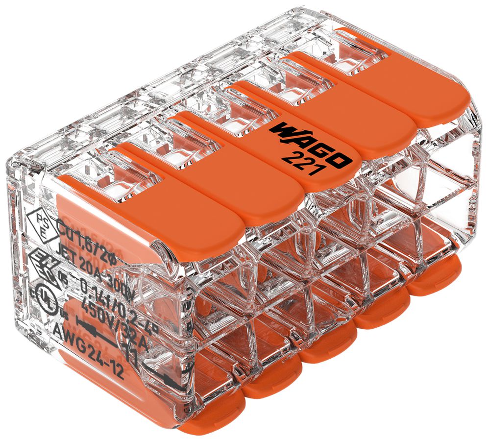 Borne de connexion WAGO 221 10×0.2…4mm² levier 32A 450V orange transparent