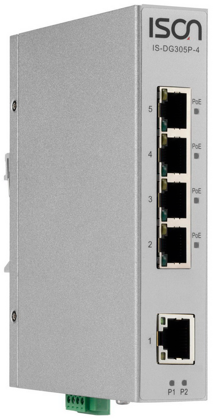 Industrial 5 Port unmanaged Gigabit Power over Ethernet Switch IS-DG305P-4