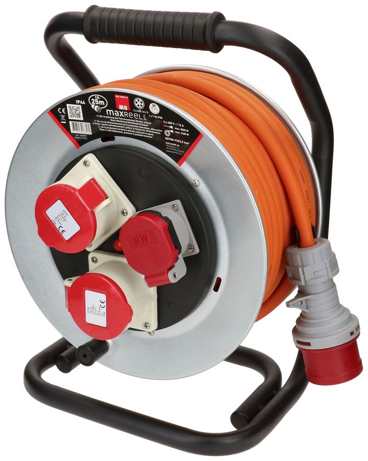 Enrouleur de câble MH maxReel acier 2×CEE16 1×T25 IP44 5×2.5mm² 25m IP44