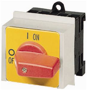 EB-Drehschalter EIN-AUS ETN, P1, 32A, 3P, NOT-AUS-Funktion, Knebel rot