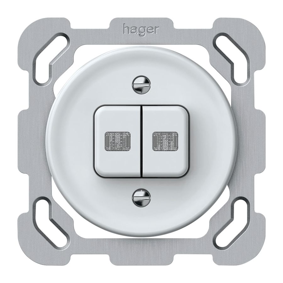 Poussoir lumineux ENC origin 2×touches 2×lum.2CO 1P 0<1 10A 230V 77×77mm blanc