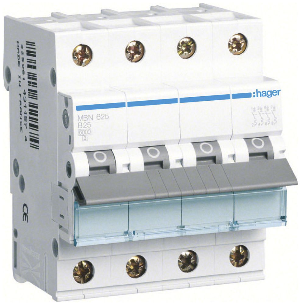 Disgiuntore Hager MCB 4P 415V B 25A 6kA 10kA 4UM
