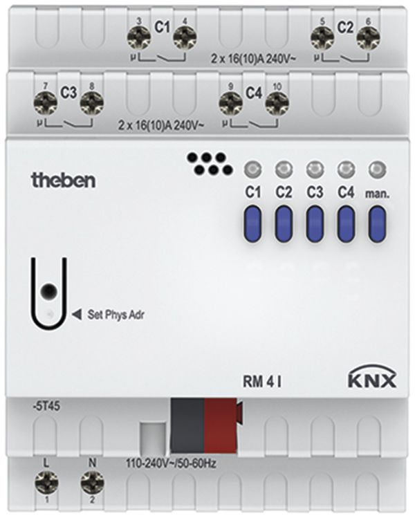 REG-Schaltaktor Theben RM 4 I KNX, 4-fach 16A C-Last, 4TE