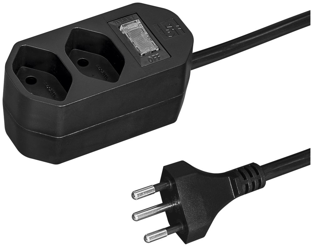 Steckdosenleiste COMPACT 1.5m 2×T13 mit Ausschalter, schwarz