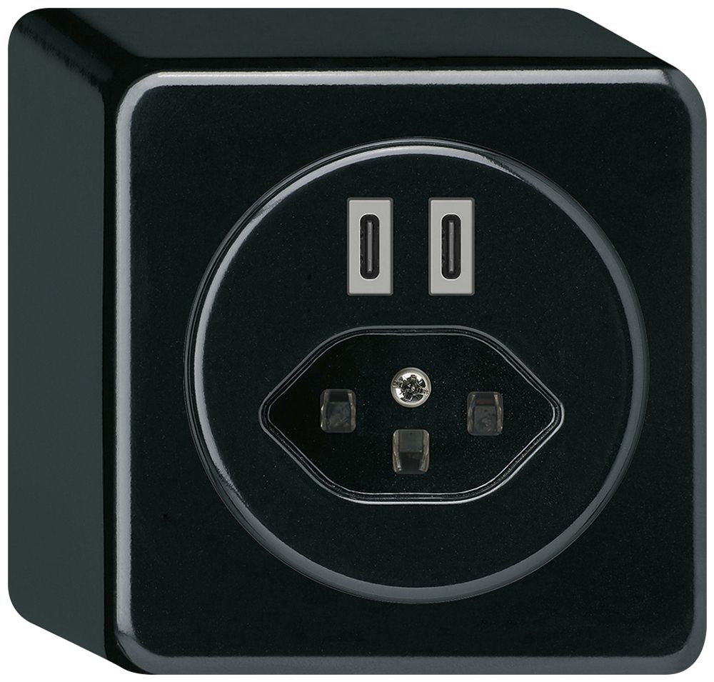 Prise de charge USB AP Hager basico C-C 20W+T23 5V 86×86mm noir