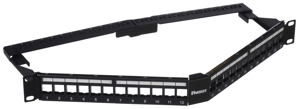 Patchpanel Panduit 24-Port Keystone 1HE, abgewinkelt, schwarz