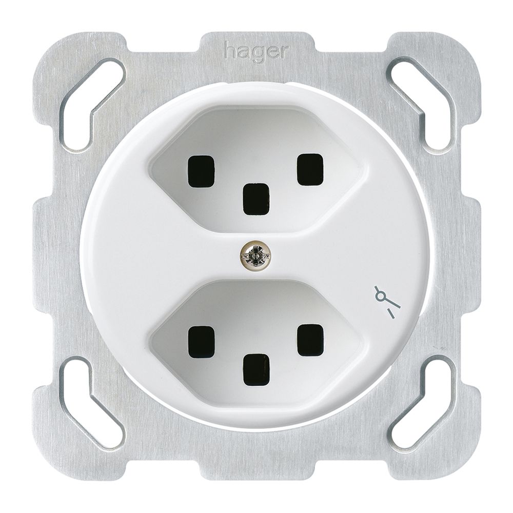 Prise ENC Hager basico 2×type 23 1×S B blanc