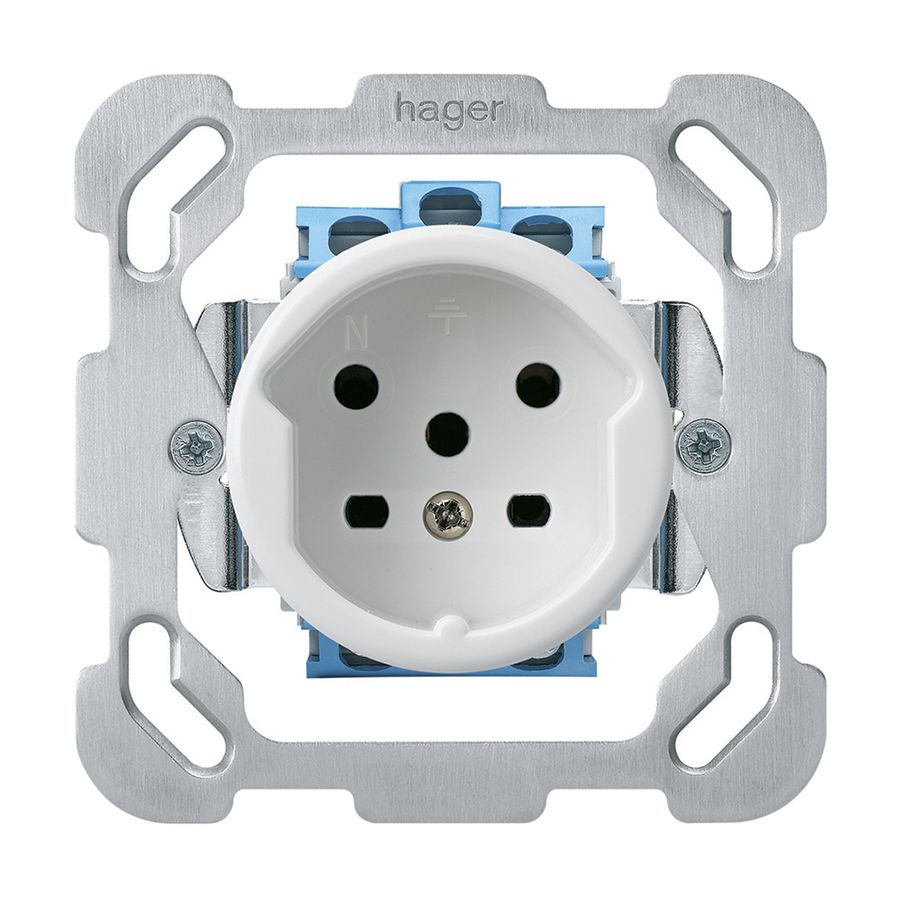 Prise ENC HA basico type 15 a.plaque de fixation a.bornes enfichables blanc