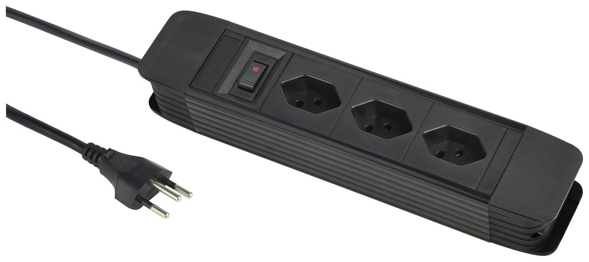 Prise multiple PRINCIPIO 3×type 13 horizontal câble 2m interrupteur noir