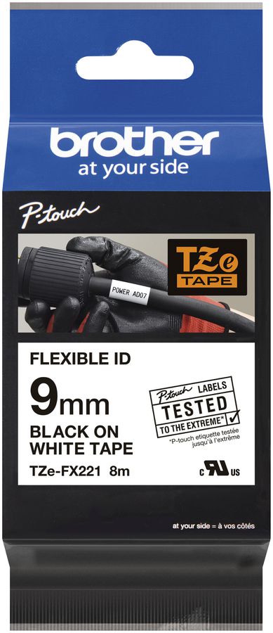 Cassetta nastro Brother TZe-FX221 Flex 9mm×8m, bianco/nero