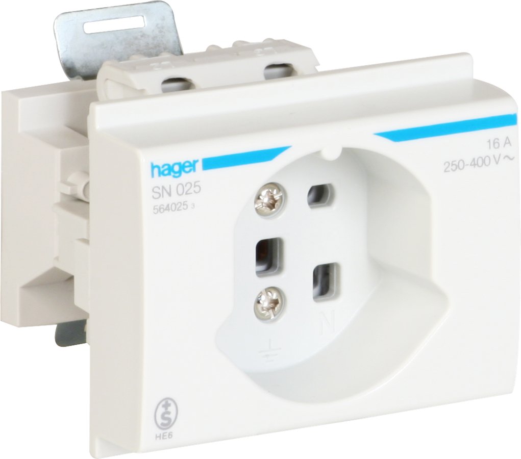 EB-Steckdose Hager Typ 25 für DIN-Montage mit Schraubklemmen grau