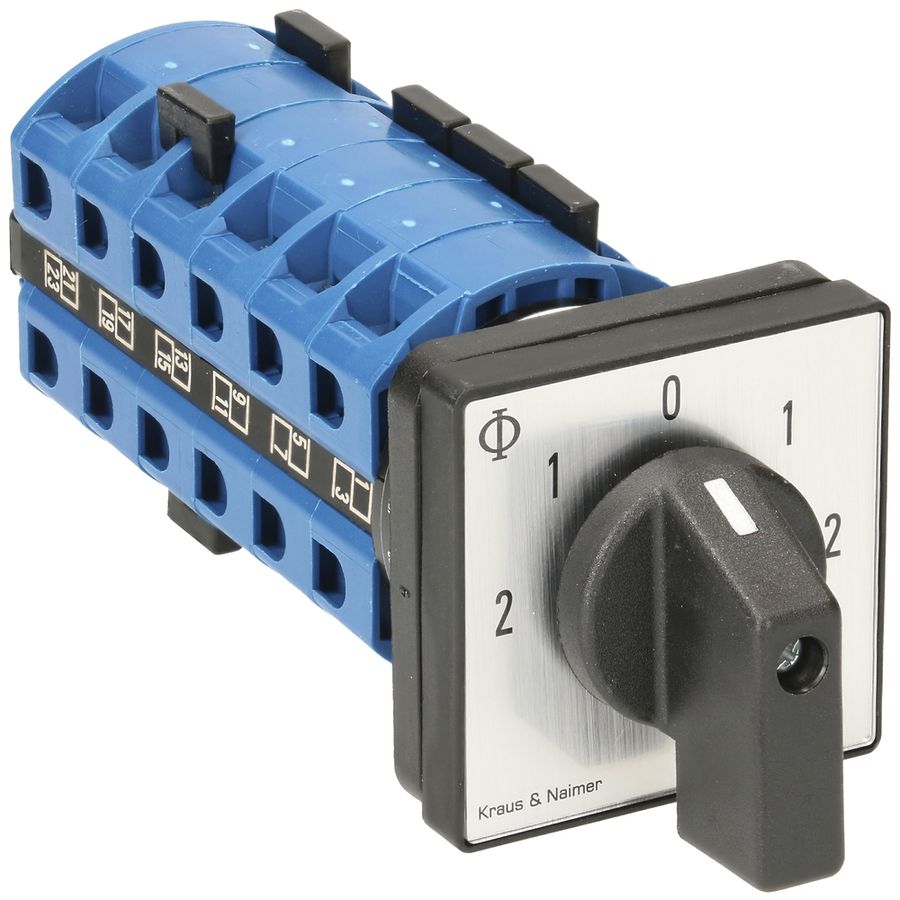 EB-Drehschalter K&N, 25A/690V 3L, Griff sz, 48×48mm, Ø6mm, "2-1-0-1-2"