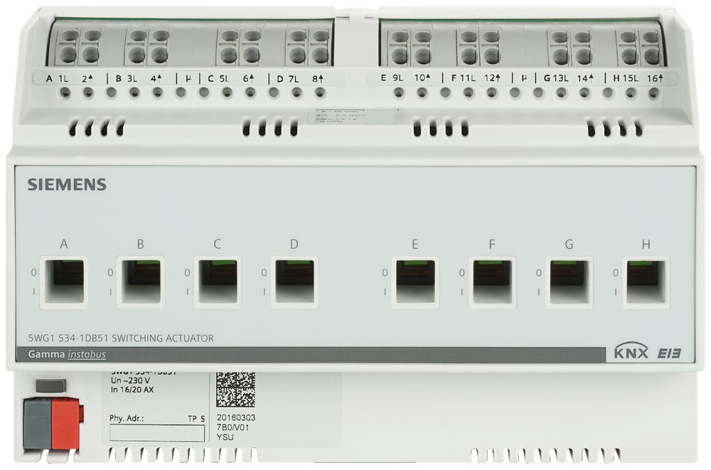 Attuatore-commutatore AMD Siemens KNX 8 volte 230VAC 6AX carico C