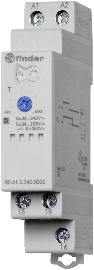 Relais temporisé AMD Finder 80.61, 1C 8A 24…240VAC/DC retardé au déclench.180s