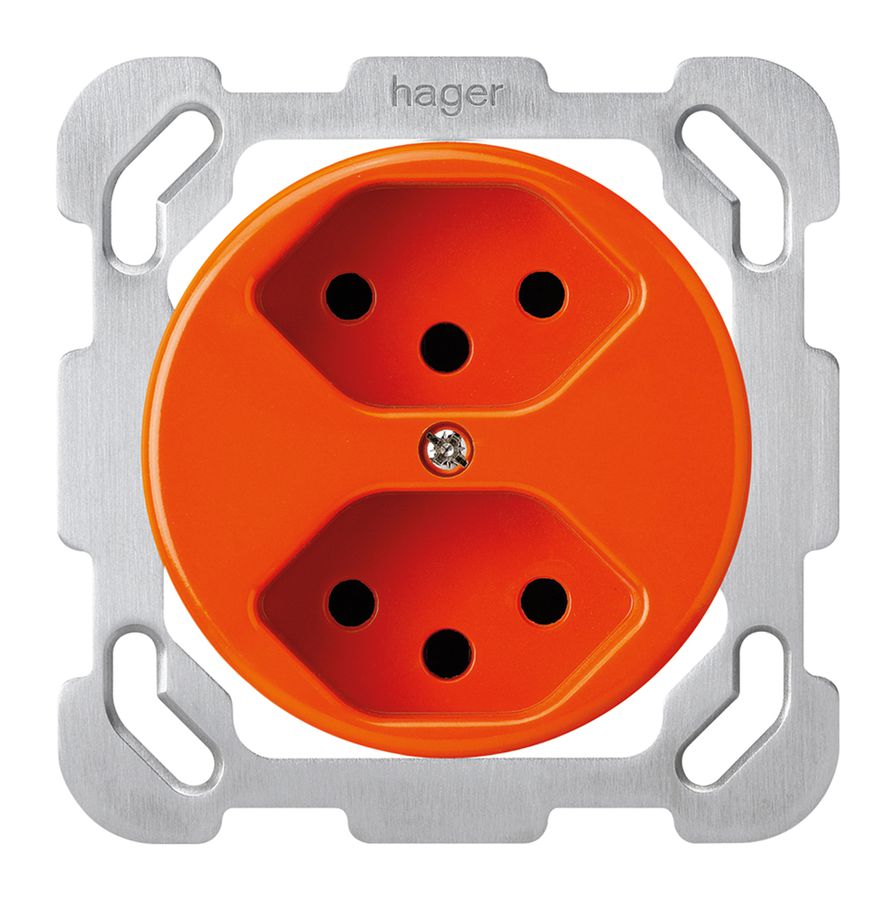 Einsatz zu UP-Steckdose basico 2×Typ 13S mit Befestigungsplatte orange