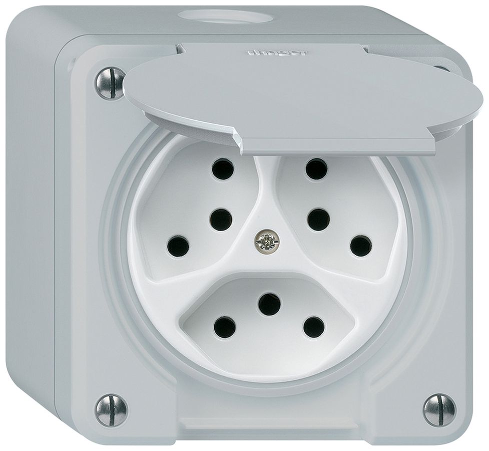 AP-Steckdose robusto 3×Typ 13 grau