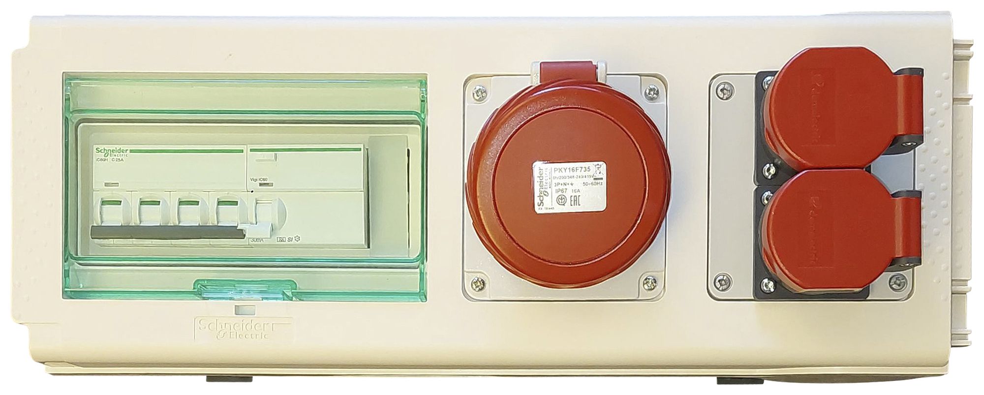 Boîte de sortie Canalis KNB 32A avec FI/LS C16A 30mA 10kA 2×T25 1×CEE 3L+N+PE