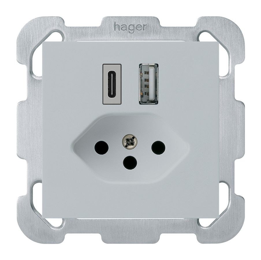 Prise de charge USB ENC kallysto 18W PD 1×type A 1×type C T13 a.plaque fix. grc