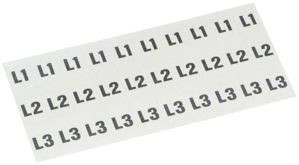 Phasenbezeichnung Hager L1/L2/L3, selbstklebend, Bogen zu 10 Stück