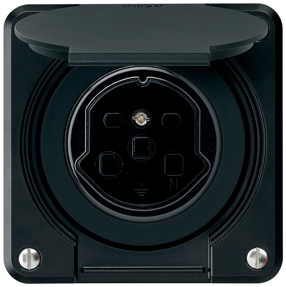 Steckdose HA robusto Typ 25 mit Steckklemmen mit Klappdeckel schwarz