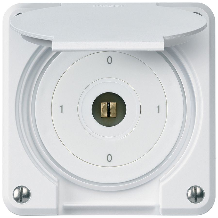 Interrupteur à clé carrée ENC robusto IP55 avec clapet S0/2P blanc combi