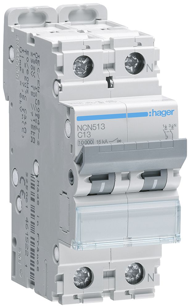 Leitungsschutzschalter Hager MCB 1P+N 415V Typ C 13A Icn 10kA 2TE
