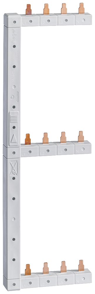 Kammschiene Hager 4P 3L Stift 10mm² 63A L/R L1L2L3N zu L1L2L3N 3 Reihen weiss