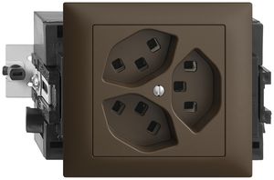 EB-Steckdose 3×T23 16A coffee 53mm EDIZIOdue, mit Steckklemmen