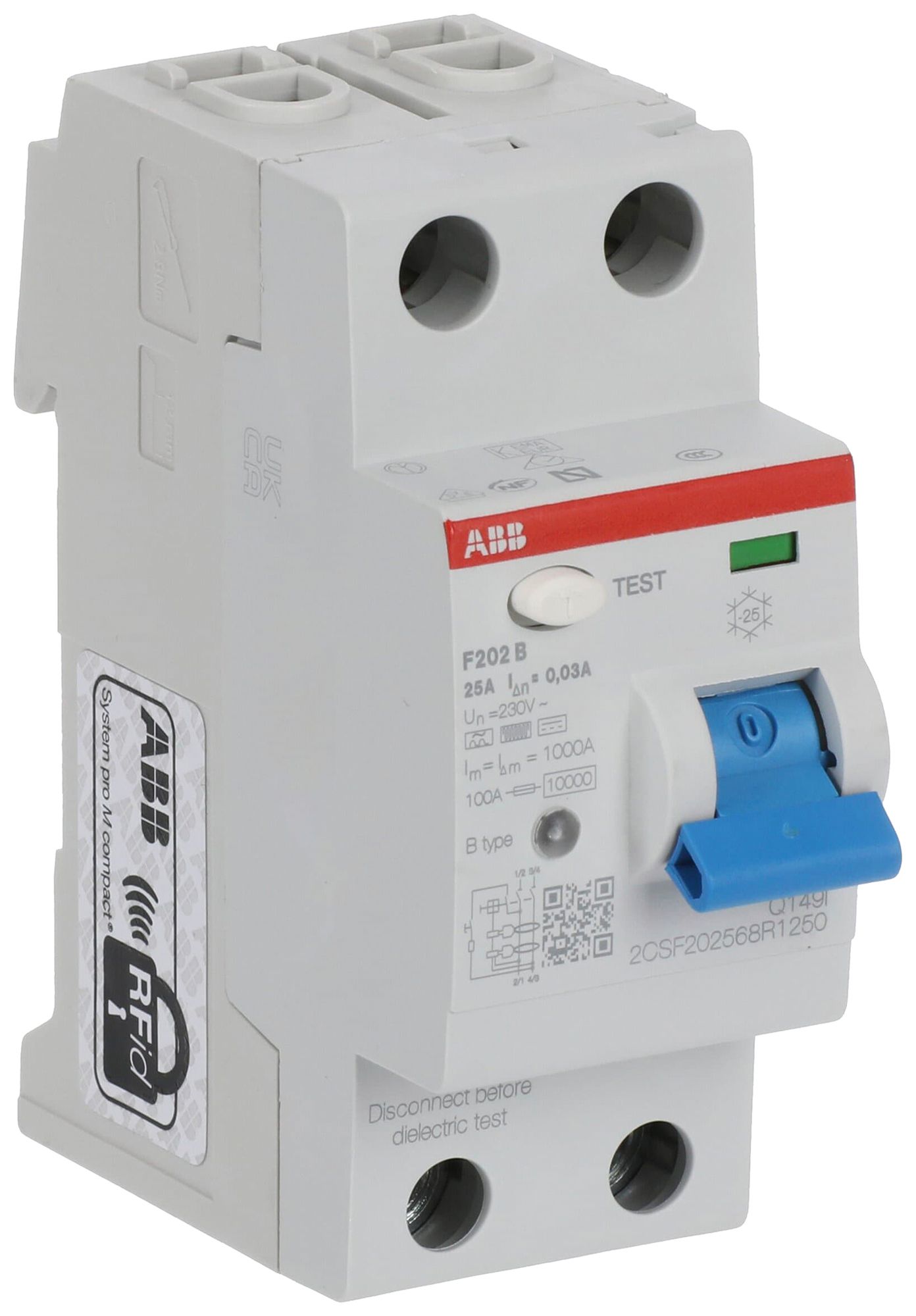 Interruttore differenziale proM compact 1PN tipo B, 25A 30mA 2UM leggr.ritardato