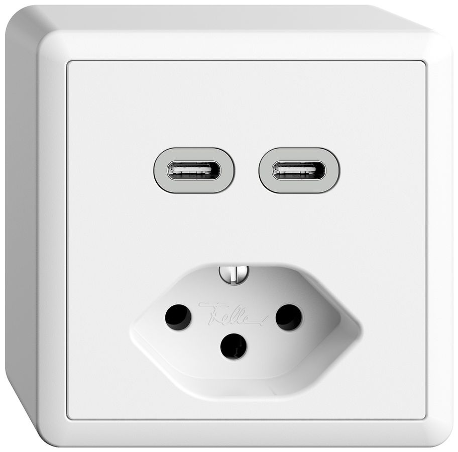 Prise AP USB 2×type C + type 13 Feller EDIZIOdue FX54 230V 3000mA blanc