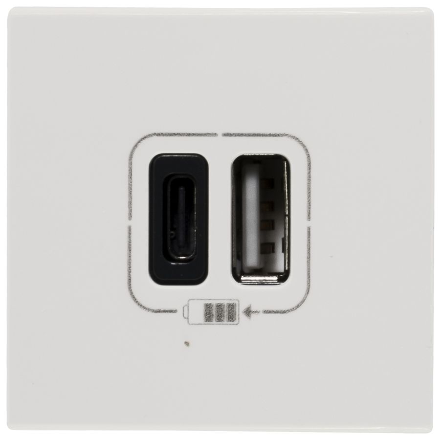 Prise de charge USB INC MOS 1×type-A + 1×type-C, 3A 5V=15W, 2 modules, blanc