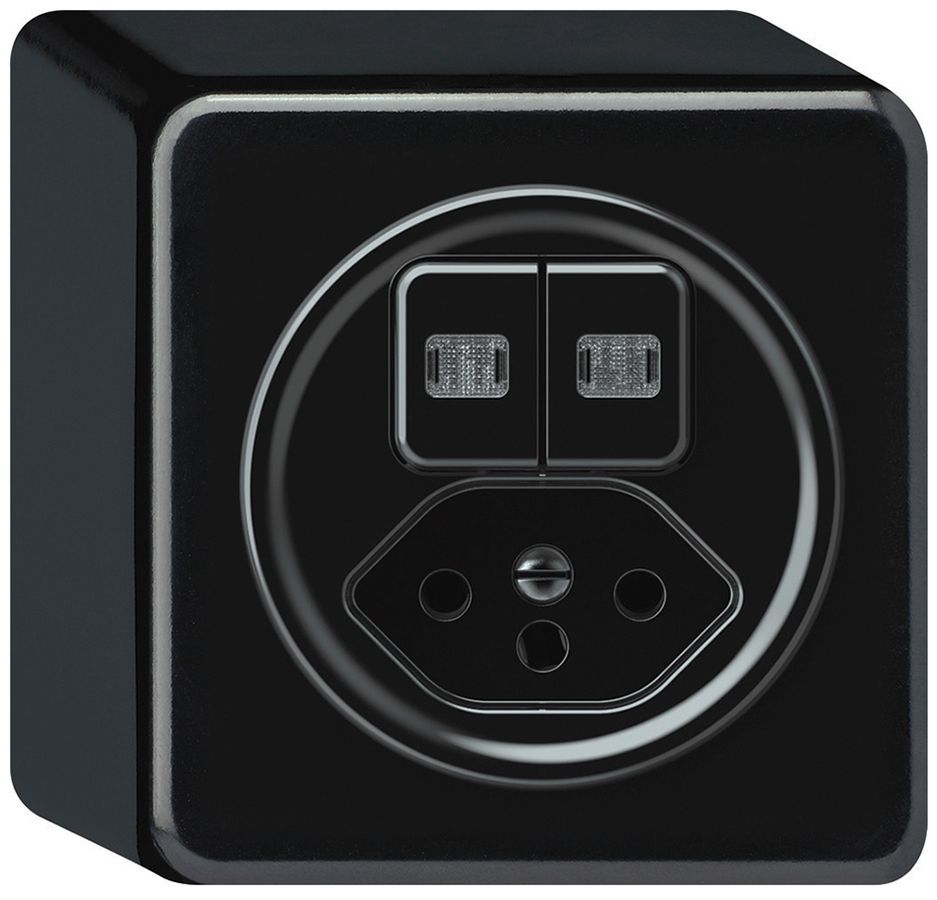 Combinazione AP origin 2×tasti 2×lumin.2CO+T13 1P 0<1 10A 230V 88×88×54mm nero