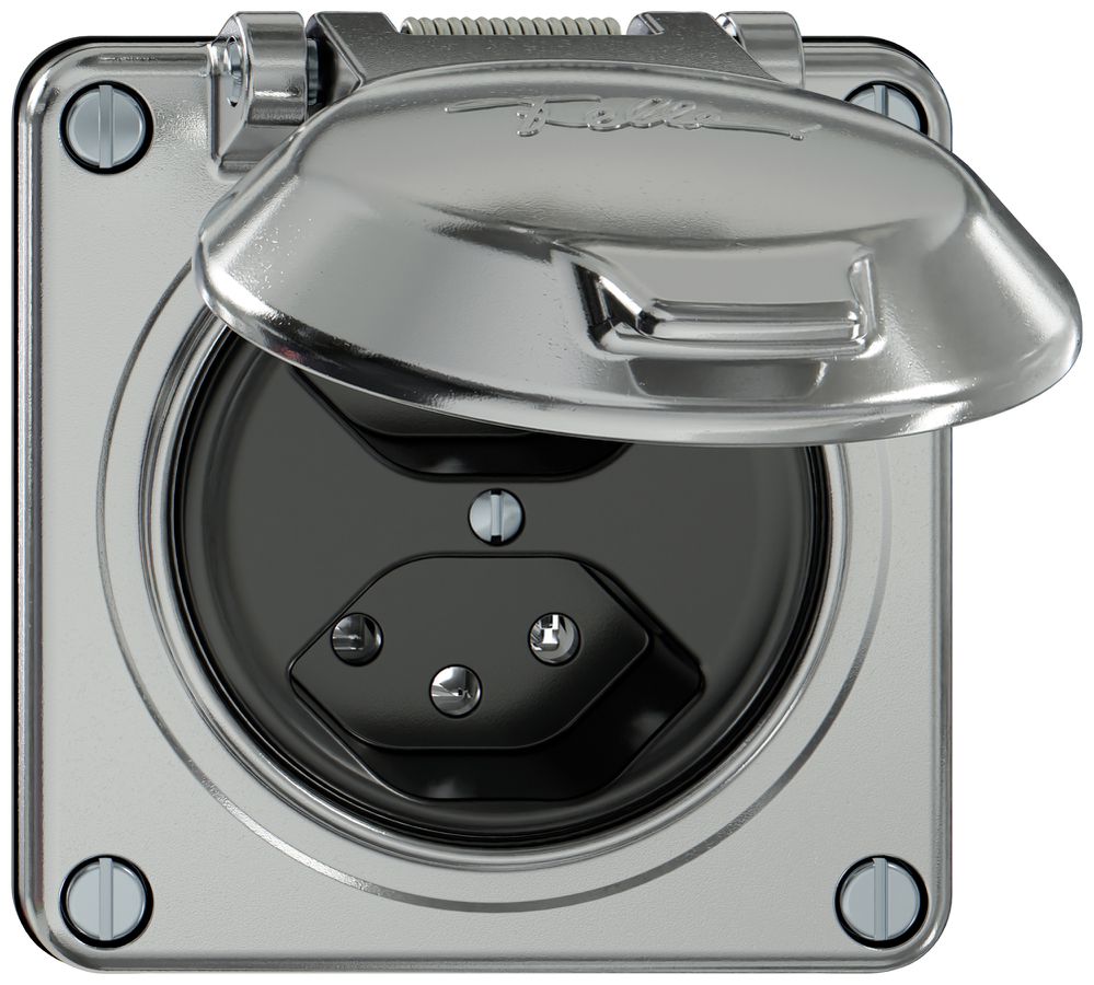 Steckdose ELEMENT 2×Typ 13 10A 250V IP20 mit Klappdeckel aluminium