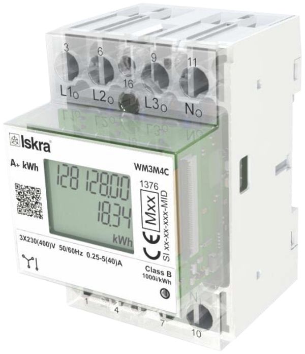 Compteur d'énergie numérique AMD ISKRA 3 phases MID 80A code QR OCMF bidir. IR