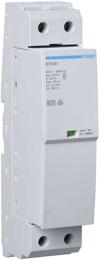 Scaricatore combinato Hager SPD TN TN-C TN-C-S TN-S 1L 240V 25kA 1.5kV 2UM