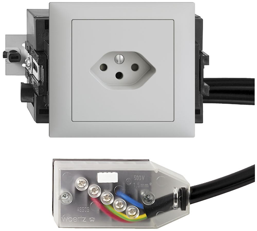 EB-Steckdose EDIZIOdue T13 L2 49…69mm hellgrau für Flachkabel Technofil