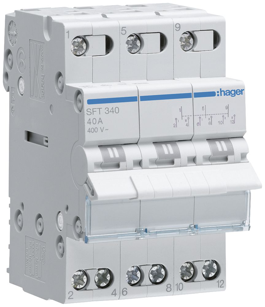 REG-Wechselschalter Hager 40A 230V 0 Schliesser 0 Öffner 3 Wechsler 3TE