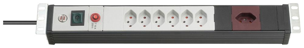 Prise multiple 19" Premium-Line 6×T13+1×T13 90° 3m noir/gris clair