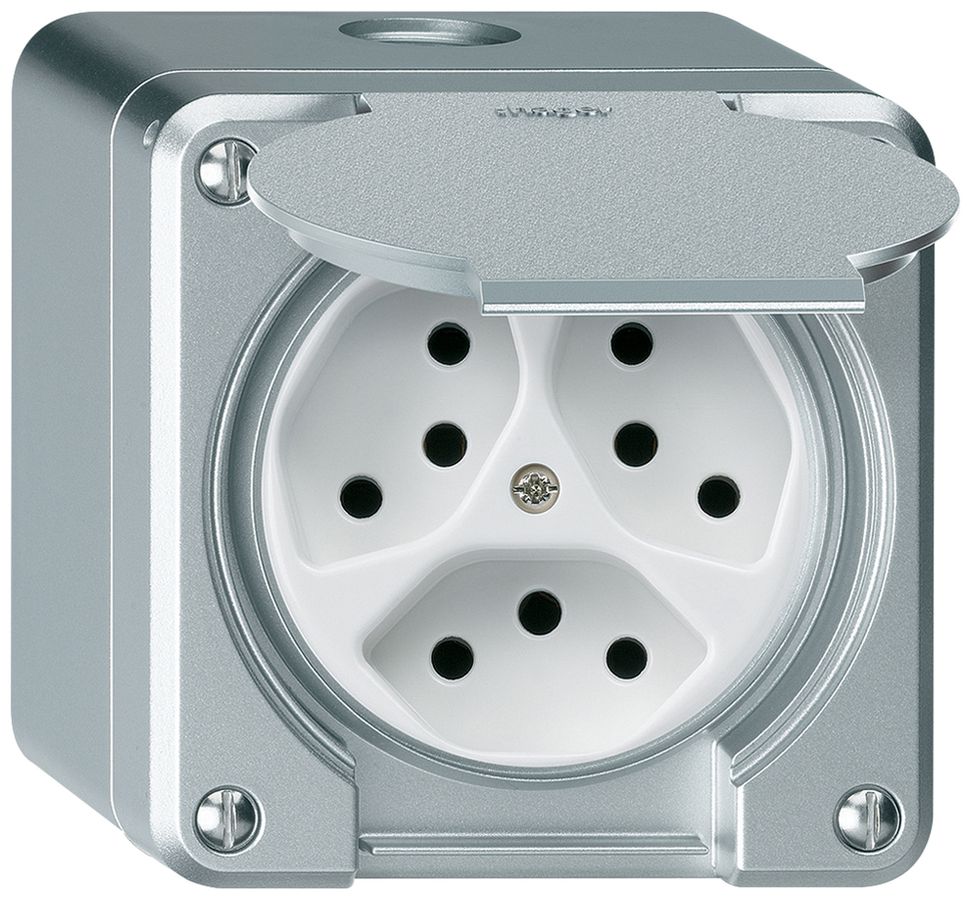 AP-Steckdose robusto 3×Typ 13 aluminium