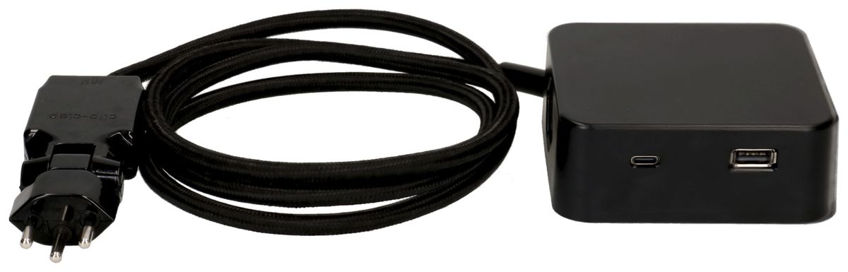 Mehrfachstecker MH Cube 3×T13 1×USB-A/1×USB-C sz Kabel 2m sz