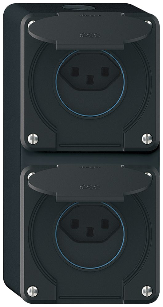 Combinazione AP robusto 2×1, 2×presa T23 IP55 nero