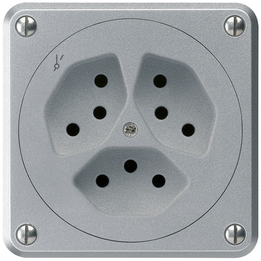 UP-Steckdose ROB 3×Typ 13/1 aluminium ohne Klappdeckel