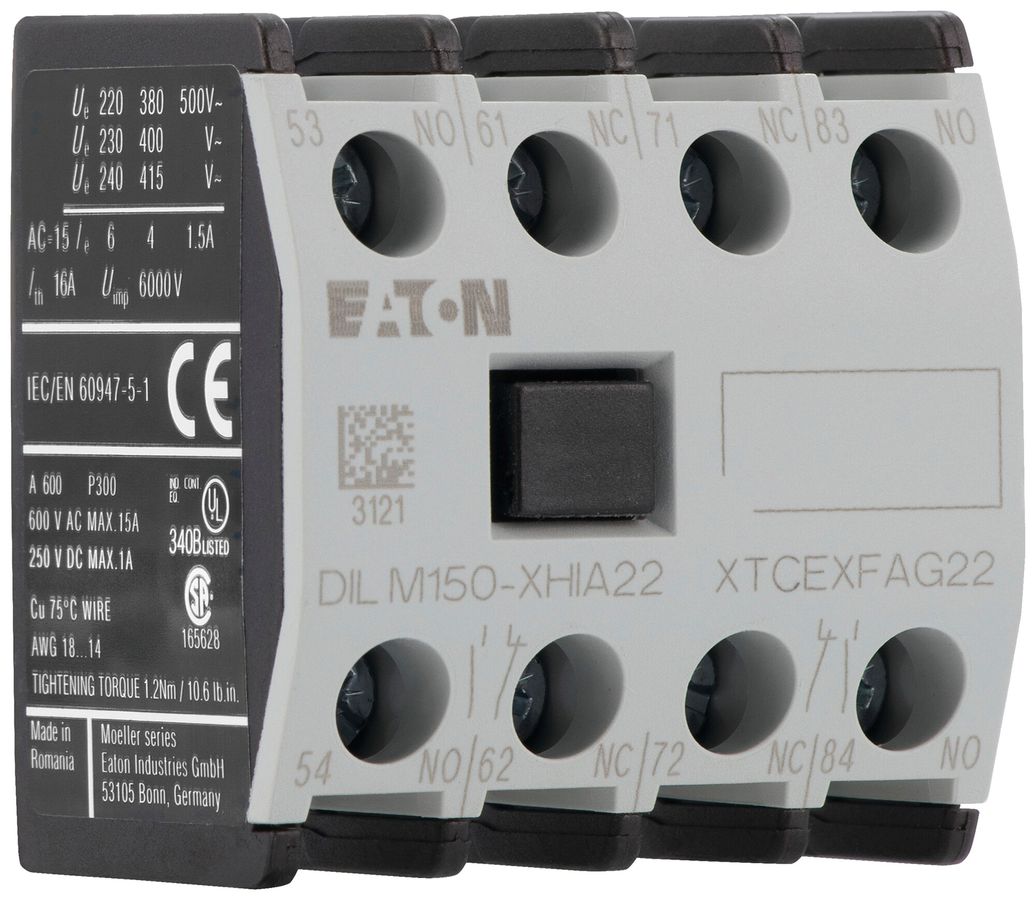 Contact auxiliaire Eaton DILM150-XHIA22 2NO 2NC 6A raccordement à vis